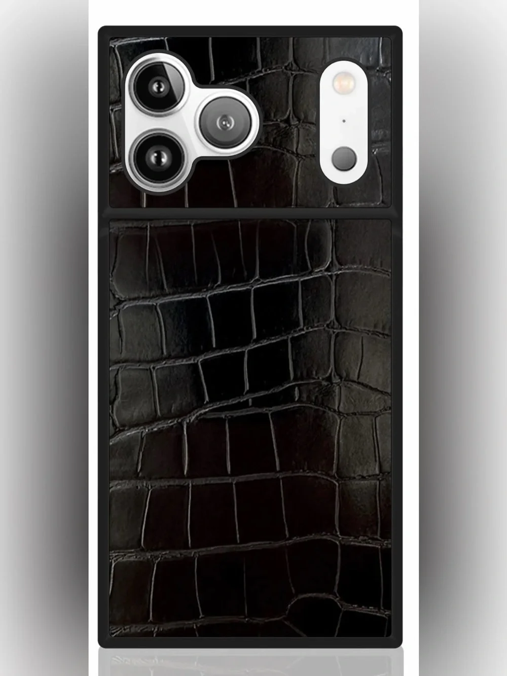 FLAUNT SQUARE® Black Crocodile Faux Leather iPhone Case - iPhone 15 Plus